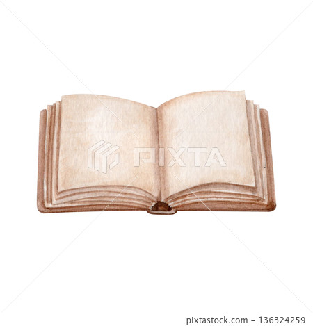 Open book watercolor illustration isolated on white background. Hand-painted object, copy space, ideal for education, reading concepts, publishing projects, presentations, posters, editorial design 136324259