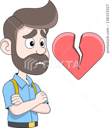 Broken Heart Valentine Cartoon Sad Man Illustration 136325027