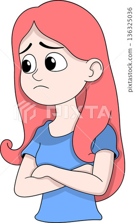 Sad Beautiful Woman Cartoon Character With Emotional Expression Sad Beautiful Woman Cartoon Character With Emotional Expression 136325036