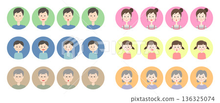 一組圓形邊框的家庭成員面部表情插圖 136325074