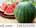 Large watermelon and sliced watermelon 136325095