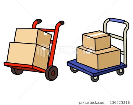 Two patterns of transporting cardboard boxes on a cart Two patterns of transporting cardboard boxes on a cart 136325216