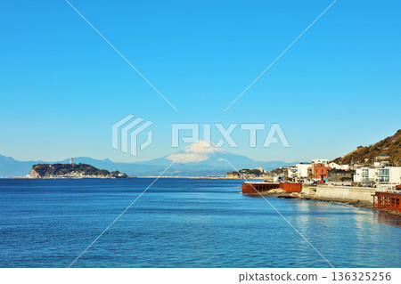 Kanagawa Prefecture: Blue sky, Enoshima, and Mount Fuji Kanagawa Prefecture: Blue sky, Enoshima, and Mount Fuji 136325256