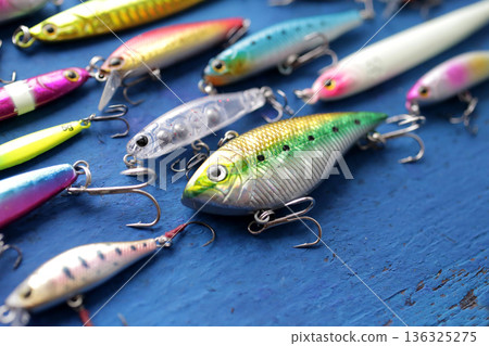 Group photo of lures used in lure fishing Group photo of lures used in lure fishing 136325275