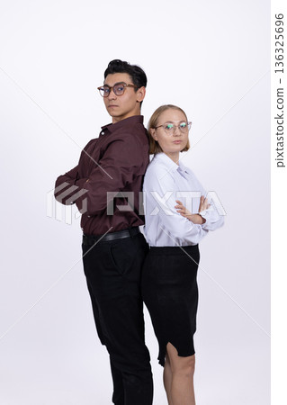 Business team standing back to back for portrait Business team standing back to back for portrait 136325696