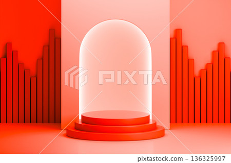Red architectural arch with glowing red light neon Red architectural arch with glowing red light neon 136325997