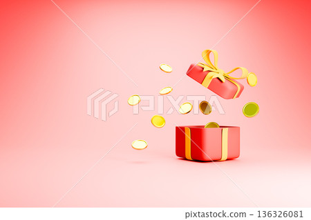 Pink gift box with coins for romantic sale offer Pink gift box with coins for romantic sale offer 136326081