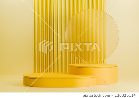 Yellow fluted podium for energetic product showcase Yellow fluted podium for energetic product showcase 136326114