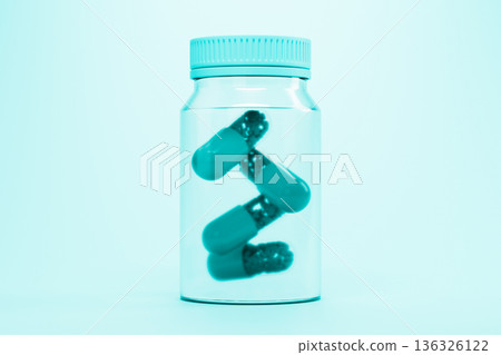 Glass jar with medical pills for healthcare concept 136326122