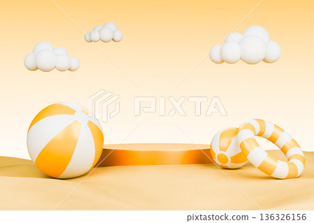 Beach umbrella and balls for summer travel promo Beach umbrella and balls for summer travel promo 136326156