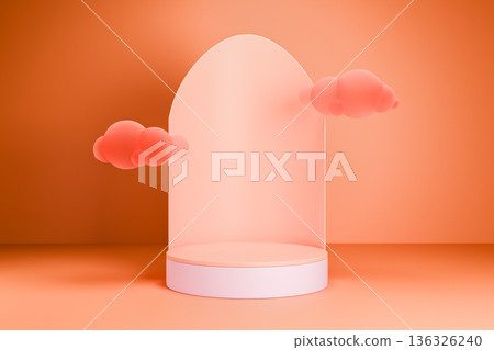 Pink podium with glass arch for luxury fashion Pink podium with glass arch for luxury fashion 136326240