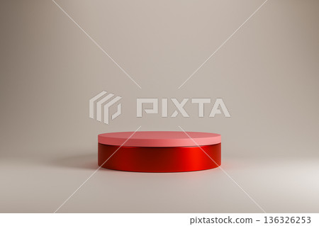 Red circular podium on a bright scarlet background Red circular podium on a bright scarlet background 136326253