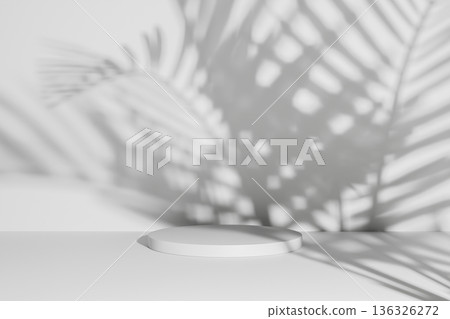 Grey podium with palm leaf shadow for aesthetic display 136326272