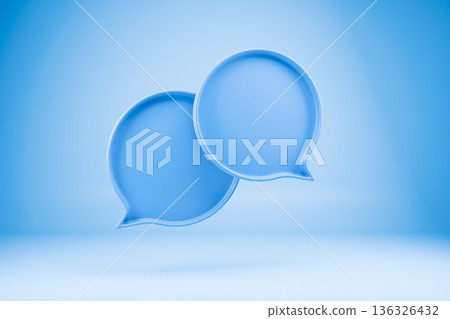 Blue speech bubbles icons on a light blue background 136326432