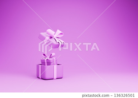 Pink gift box with soft ribbon for holiday surprise Pink gift box with soft ribbon for holiday surprise 136326501