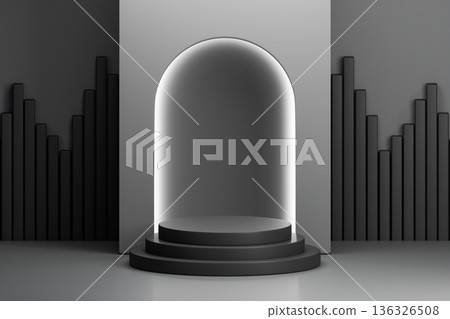 Black arch frame for luxury product display stage 136326508