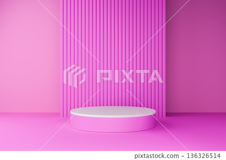 Pink podium stand for product presentation in minimalist studio Pink podium stand for product presentation in minimalist studio 136326514