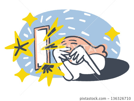 這是一幅旨在提高人們對網路成癮和心理健康認識的插圖,描繪了一位女性因智慧型手機的強光和社交媒體疲勞而精疲力竭的情景。 這是一幅旨在提高人們對網路成癮和心理健康認識的插圖,描繪了一位女性因智慧型手機的強光和社交媒體疲勞而精疲力竭的情景。 136326710