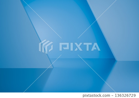 Blue podium with diagonal shadow on blue background 3d Blue podium with diagonal shadow on blue background 3d 136326729