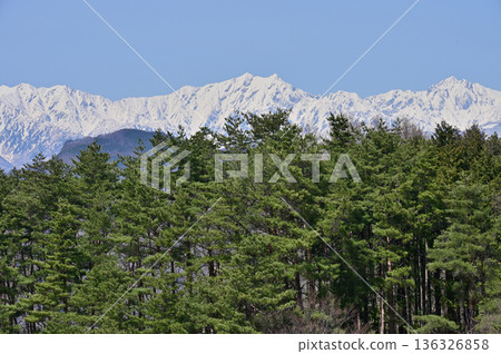 Mount Kashimayari with remaining snow as seen from Alps Observatory Park Mount Kashimayari with remaining snow as seen from Alps Observatory Park 136326858