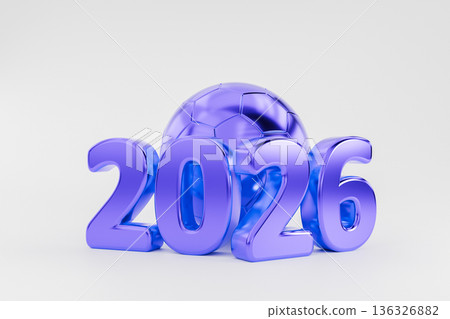 Purple glossy 2026 text on a light background 3d render 136326882