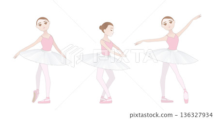 Cute ballerina illustration set_Variation rehearsal_Pointe_Tutu 136327934