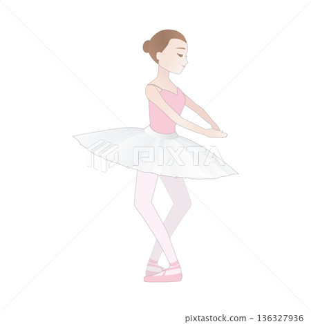 Cute ballerina illustration_Variation rehearsal_Pointe_Tutu 136327936