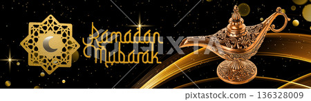 Festive backdrop with a lamp and Ramadan greetings Festive backdrop with a lamp and Ramadan greetings 136328009