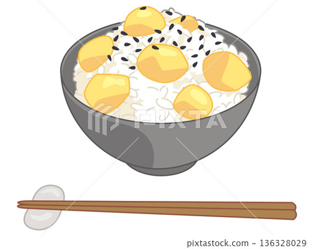 Illustration of chestnut rice and black sesame seeds (with chopsticks and chopstick rests added) Illustration of chestnut rice and black sesame seeds (with chopsticks and chopstick rests added) 136328029
