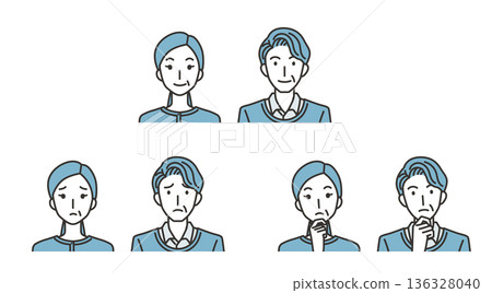 一組插圖,描繪了一對中年夫婦,他們平凡、煩惱、沉思。 一組插圖,描繪了一對中年夫婦,他們平凡、煩惱、沉思。 136328040