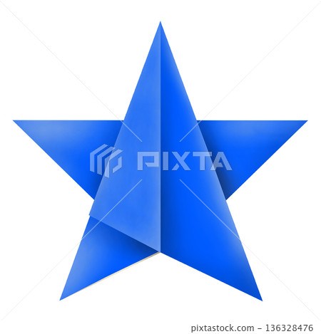Illustration of a star made from blue origami paper 136328476