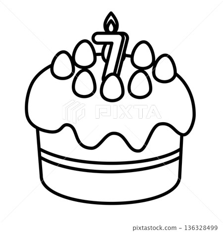 Illustration of a cute decorated cake with the number 7 standing up 136328499