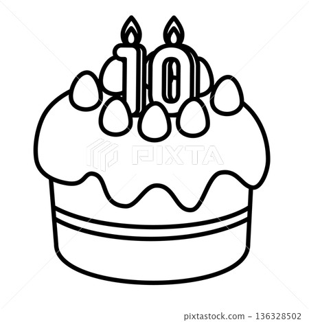 Illustration of a cute decorated cake with the number 10 standing up Illustration of a cute decorated cake with the number 10 standing up 136328502