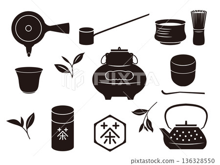 簡約茶道用具及標誌套裝，單色 136328550