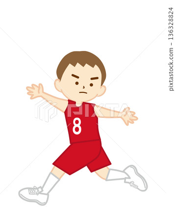 一名男孩在籃球比賽中跑步和防守 136328824