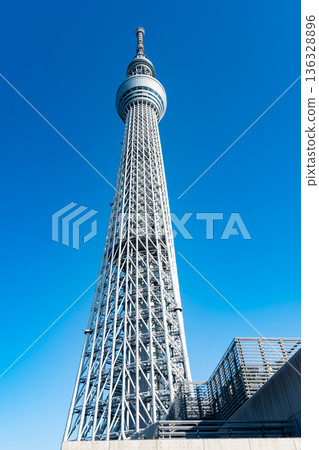 Tokyo Skytree and a beautiful blue sky in Oshiage, Sumida Ward, Tokyo 136328896