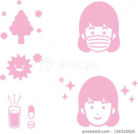 Illustration of a person suffering from hay fever symptoms. Sneezing, runny nose, itchy eyes, and allergy prevention measures Illustration of a person suffering from hay fever symptoms. Sneezing, runny nose, itchy eyes, and allergy prevention measures 136328920