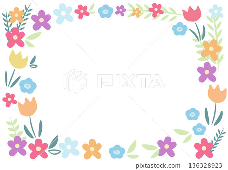 可愛的相框材料上散落著春花 136328923