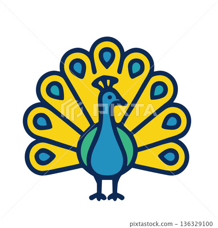 展開雙翼的孔雀角色圖標，孔雀向量素材 136329100