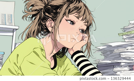 嘆氣的年輕女人 136329444