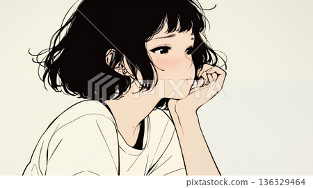 A young woman sighing (simple colors) A young woman sighing (simple colors) 136329464