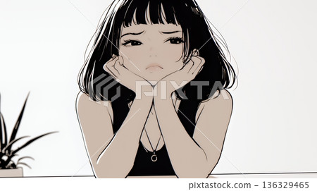 A young woman sighing (simple colors) 136329465