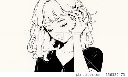 一位年輕女子嘆氣(色彩簡潔) 一位年輕女子嘆氣(色彩簡潔) 136329473