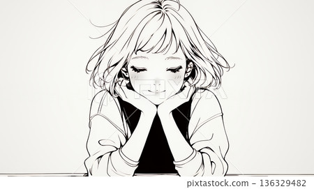 一位年輕女子嘆氣（色彩簡潔） 136329482