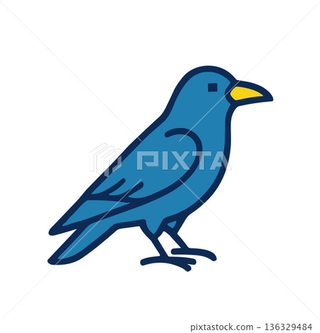 烏鴉角色圖標，烏鴉扁平向量素材 136329484