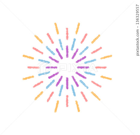Crayon festive firework circle pattern with bright confetti and sparkling burst. Starburst element adds magic celebration mood. Decorative pattern for party and holiday with vibrant texture. Crayon festive firework circle pattern with bright confetti and sparkling burst. Starburst element adds magic celebration mood. Decorative pattern for party and holiday with vibrant texture. 136329557