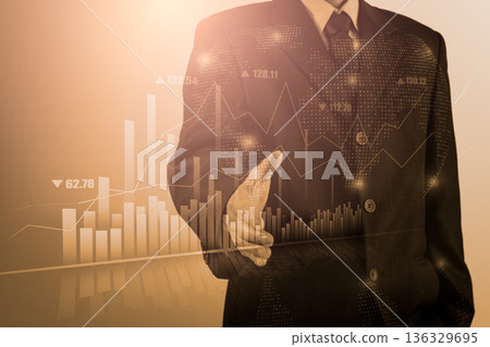 Stock market or forex trading graph and candlestick chart suitable for financial investment concept. Economy trends background for business idea and all art work design. Abstract finance background. 136329695