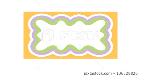 Groovy wavy rectangle border frame with retro outline style and colorful y2k background. Funky shape forms a bold rectangle, graphic border creates a trendy and vibrant retro frame element. Groovy wavy rectangle border frame with retro outline style and colorful y2k background. Funky shape forms a bold rectangle, graphic border creates a trendy and vibrant retro frame element. 136329826