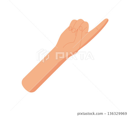 Flat hand gesture with one finger up. Cartoon style human hand signal showing number one for counting or indication. Isolated icon, basic concept for educational or professional use. 136329969