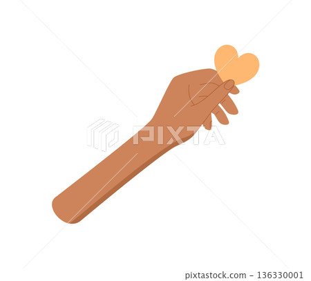Hand holding a heart in flat style. Symbol of love, give, and hope. Heartwarming gesture of support and charity. Colorful minimalist, ideal for aid projects or social campaigns. Hand holding a heart in flat style. Symbol of love, give, and hope. Heartwarming gesture of support and charity. Colorful minimalist, ideal for aid projects or social campaigns. 136330001